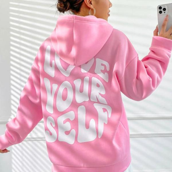 Women’s Pink Back-Printed Oversized Hoodie Sweatshirt – Cozy Winter Wear