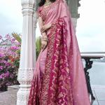 Pink Viscose Silk Embroidered Designer Wedding Saree with Unstitched Blouse – Luxury Bridal & Festive Wear