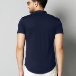 Men’s Blue Solid Cotton Blend Half Sleeve Shirt – Mandarin Collar | Regular Fit | Frost Clothing