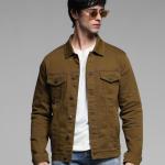 Men’s Premium Brown Cotton Denim Jacket – Full Sleeves, Button Closure, Regular Fit