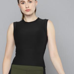 Women’s Black Slim Fit Quick Dry Crop T-Shirt – Sleeveless Athletic Stretch Top