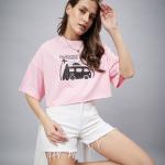 Women’s Light Pink Typographic Oversized Crop T-Shirt – Cotton Casual Streetwear