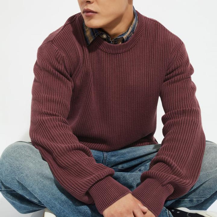 URB_N Men’s Ribbed Cotton Sweater – Full Sleeves, Solid Casual Winter Wear