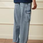 Men’s Casual Loose Fit Blue Denim Cargo Pants – Pure Cotton, Mid-Rise, Clean Look