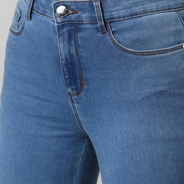 Light Blue Mid-Rise Skinny Fit Stretch Denim Jeans for Women's