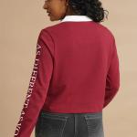 Women’s Red Printed Full Sleeve Polo T-Shirt – Stylish Casual Cotton Polo