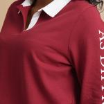 Women’s Red Printed Full Sleeve Polo T-Shirt – Stylish Casual Cotton Polo