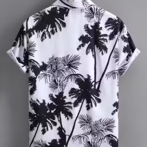 Men’s Summer Palm Tree Printed Short Sleeve Casual Vacation Shirt | Lycra | Beach & Holiday Wear