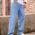 Sky Blue Straight Fit Jeans for Men | Loose Baggy Denim | Mid Rise Casual Wear