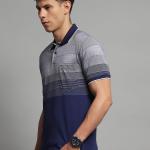 UrbanTraders Men’s Navy Blue Striped Collar T-Shirt – Half Sleeve Regular Fit Mercerized Cotton