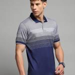 UrbanTraders Men’s Navy Blue Striped Collar T-Shirt – Half Sleeve Regular Fit Mercerized Cotton