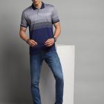 UrbanTraders Men’s Navy Blue Striped Collar T-Shirt – Half Sleeve Regular Fit Mercerized Cotton