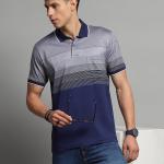 UrbanTraders Men’s Navy Blue Striped Collar T-Shirt – Half Sleeve Regular Fit Mercerized Cotton