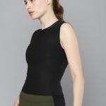 Women’s Black Slim Fit Quick Dry Crop T-Shirt – Sleeveless Athletic Stretch Top