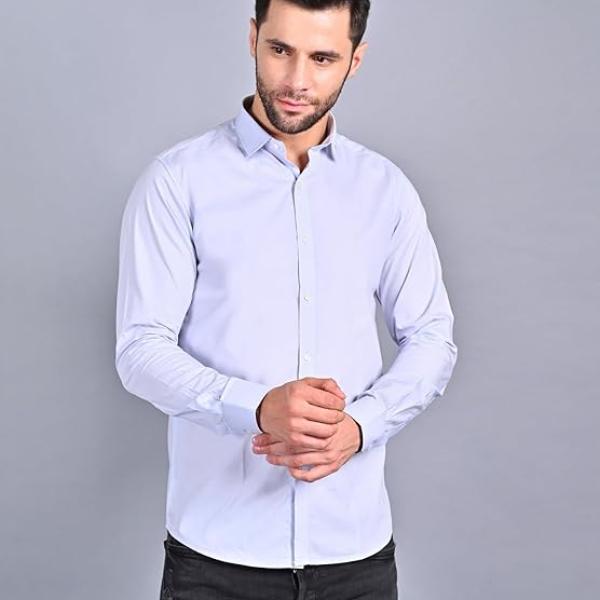 Men’s Organic Cotton Slim Fit Solid Casual Shirt – Full Sleeve, No Pocket, Button-Down Collar
