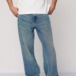 Men’s Blue Azure Baggy Straight Cut Jeans – High-Rise, Premium Cotton Denim