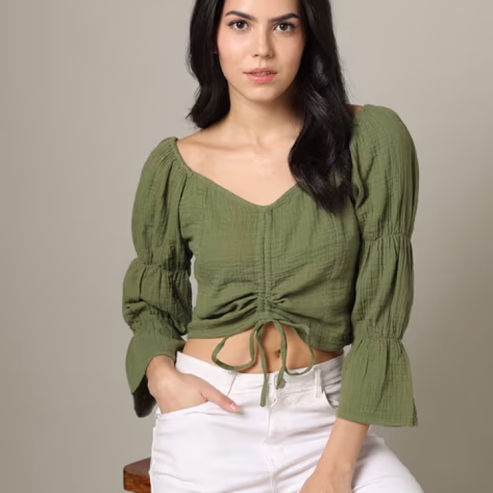 UrbanTraders Women’s Stylish Ruched Crop Top – Trendy Streetwear Style