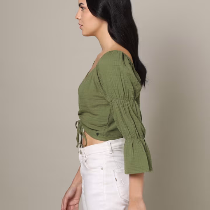 UrbanTraders Women’s Stylish Ruched Crop Top – Trendy Streetwear Style