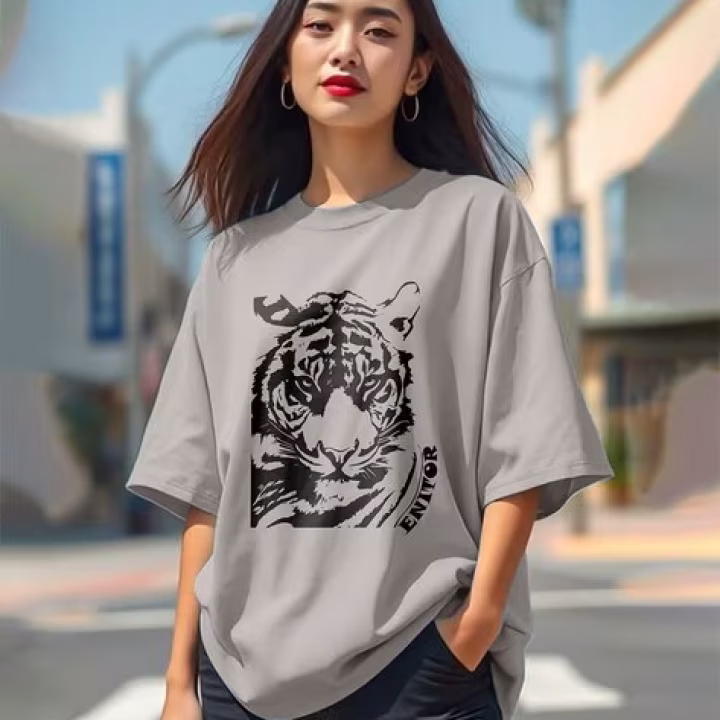 Women’s Oversized Fit Cotton Graphic T-Shirt – Casual Round Neck Tee