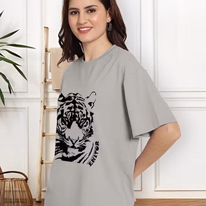 Women’s Oversized Fit Cotton Graphic T-Shirt – Casual Round Neck Tee