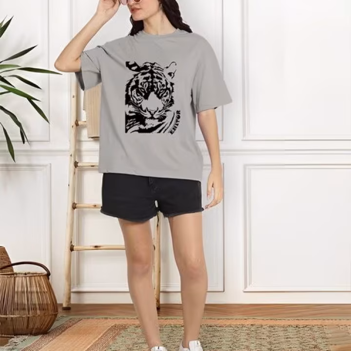 Women’s Oversized Fit Cotton Graphic T-Shirt – Casual Round Neck Tee