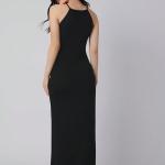 Women’s Solid Halter Neck Bodycon Midi Dress – Stylish Ribbed Fitted Dress
