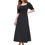 Women’s Solid A-Line Ruched Puff Sleeve Maxi Dress – Elegant Long Evening One-Piece