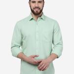 Pastel Green Solid Smart Fit Semi-Casual Men’s Shirt – 100% Cotton | UrbanTraders