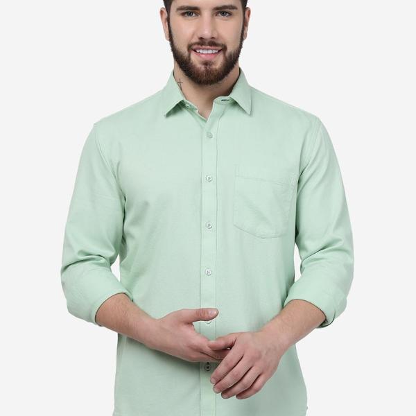 Pastel Green Solid Smart Fit Semi-Casual Men’s Shirt – 100% Cotton | UrbanTraders