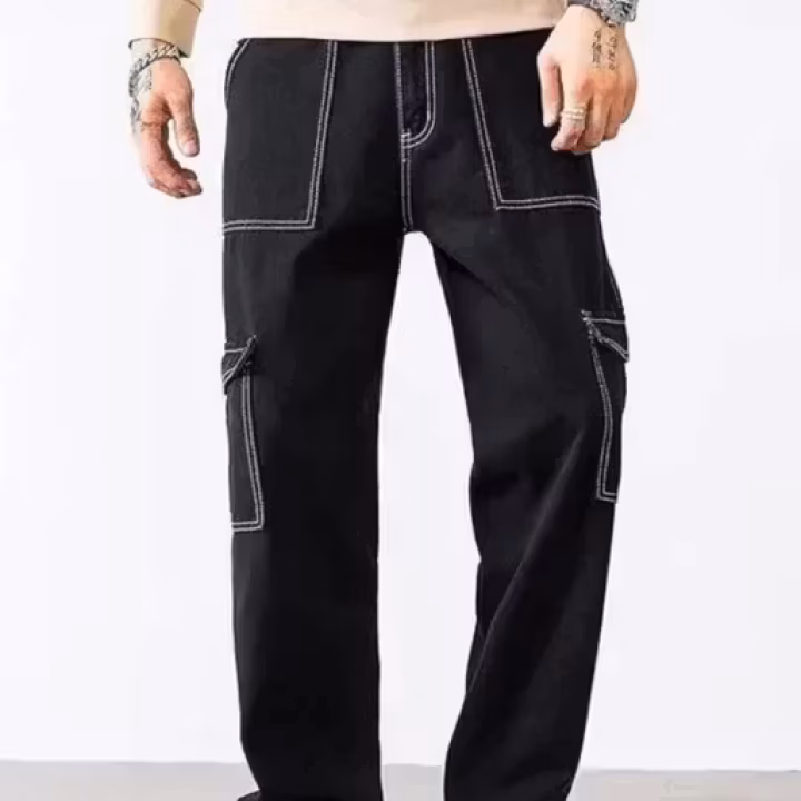 UrbanTraders Men's Solid Cargo Jeans | Utility Multi-Pocket Denim | Stylish & Comfortable Casual Wear