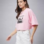 Women’s Light Pink Typographic Oversized Crop T-Shirt – Cotton Casual Streetwear