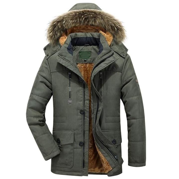 Men’s Winter Parka Coat with Fur Hood | Warm Down Jacket with Zipper & Pockets