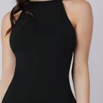 Women’s Solid Halter Neck Bodycon Midi Dress – Stylish Ribbed Fitted Dress