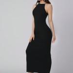 Women’s Solid Halter Neck Bodycon Midi Dress – Stylish Ribbed Fitted Dress
