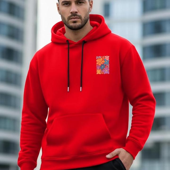 Men’s Premium Fleece Hooded Sweatshirt | Flower Print Hoodie | Full Sleeve Casual Wear