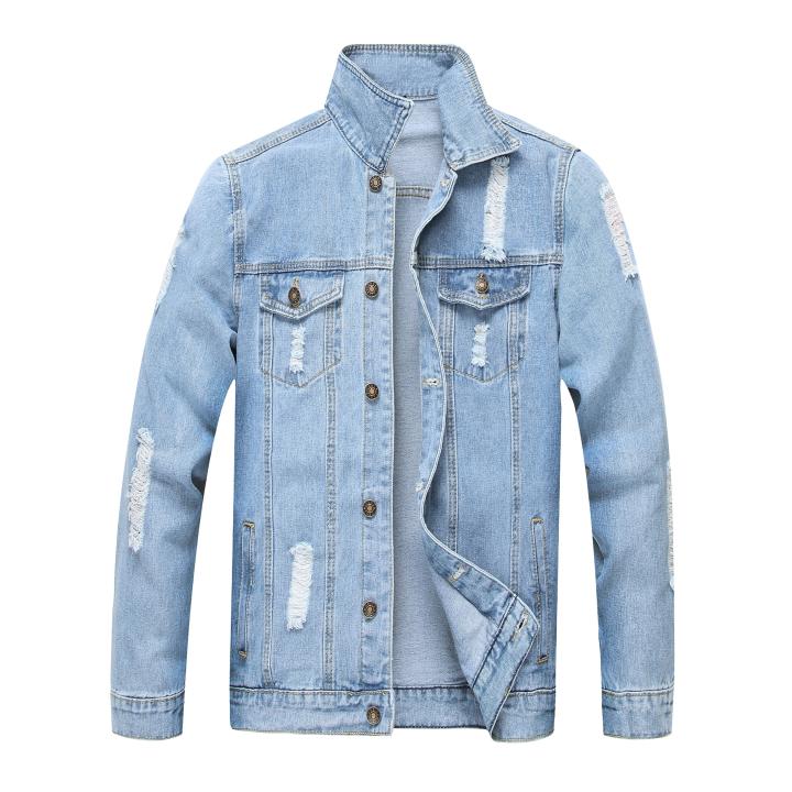 Men’s Ripped Casual Denim Jacket – Stretch Sportswear Style