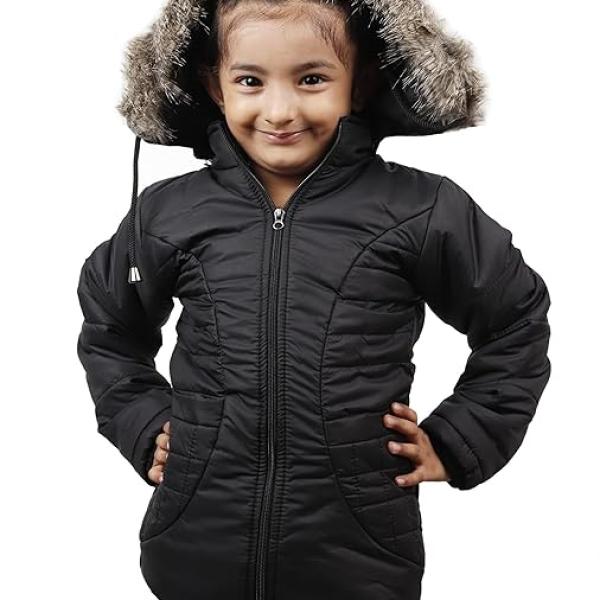 Girls Quilted Nylon Winter Hoodie Jacket – Full Sleeve Zip Closure | Jaykon
