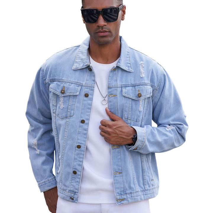 Men’s Ripped Casual Denim Jacket – Stretch Sportswear Style