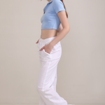 Women’s Powder Blue Crop Polo T-Shirt – Fitted Cotton Stretch Casual Tee