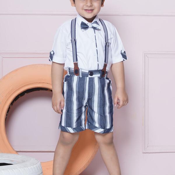 Kids Boys Light Blue Solid Cotton Blend Dungaree Set – 5-Piece Stylish Outfit