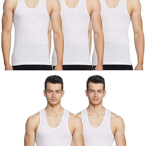 Men’s 100% Cotton Sleeveless Vests – Pack of 5 | Breathable Round-Neck Daily Innerwear