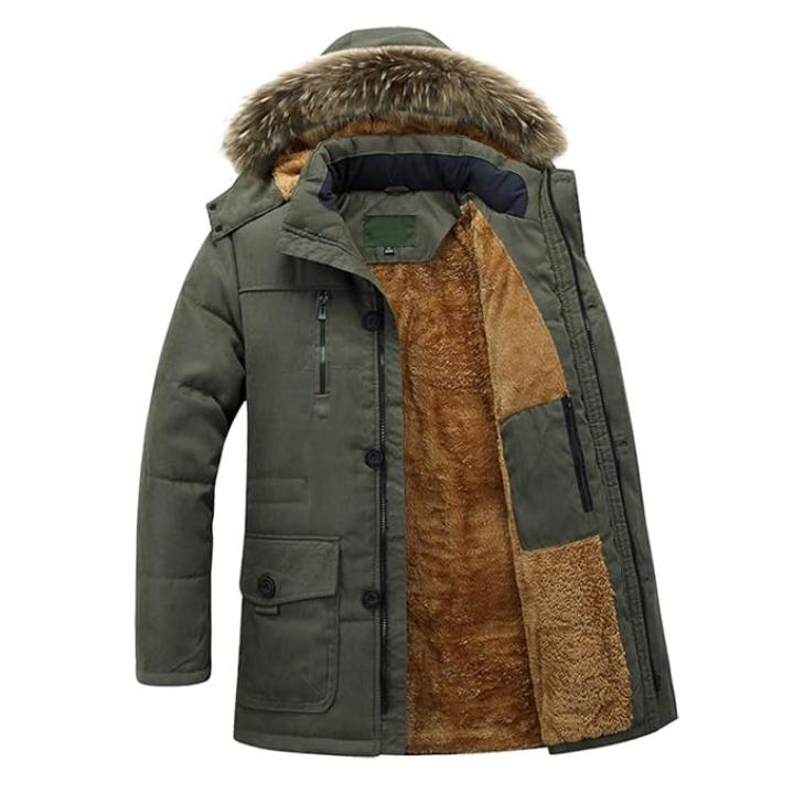 Men’s Winter Parka Coat with Fur Hood | Warm Down Jacket with Zipper & Pockets