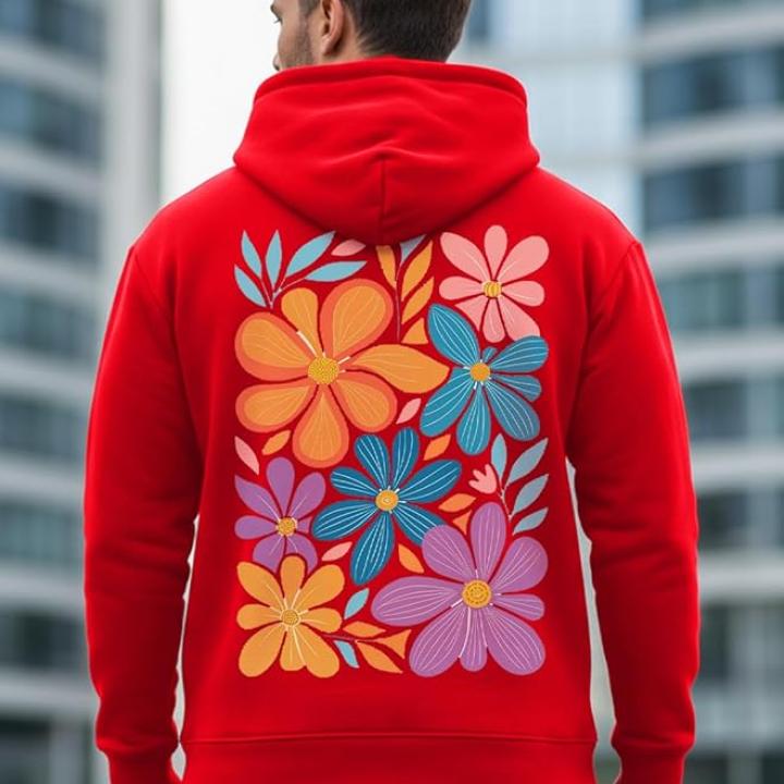 Men’s Premium Fleece Hooded Sweatshirt | Flower Print Hoodie | Full Sleeve Casual Wear