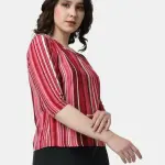 UrbanTraders Casual Women’s Pink Striped Printed Top | 3/4th Sleeves | Stylish Round Neck Top | Latest Trendy Tops for Women