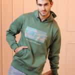 Olive Green Printed Cotton Fleece Hoodie for Men – Winter Wear Regular Fit