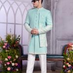 Mint Green Premium Indo Western Set for Men | Art Silk Ethnic Wedding Outfit
