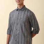 Men’s Grey Stripe Comfort Oversized Casual Shirt – Spread Collar, Full Sleeve