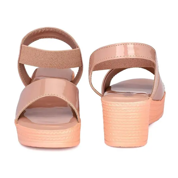 Women’s Comfortable Peach Sandals – Lightweight Synthetic Leather Casual Heeled Footwear