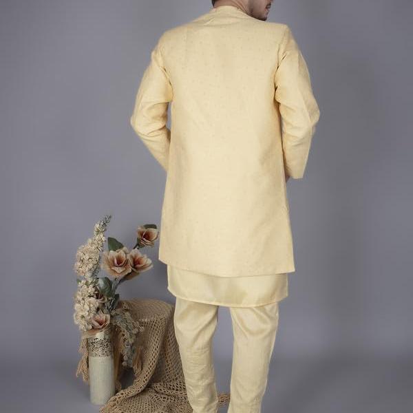 Men’s Premium Jacquard Kurta Pajama with Ethnic Long Jacket Set – Festive & Wedding Wear