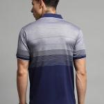 Men’s Navy Blue Mercerized Cotton Stripe Collar Half Sleeve T-Shirt – Regular Fit